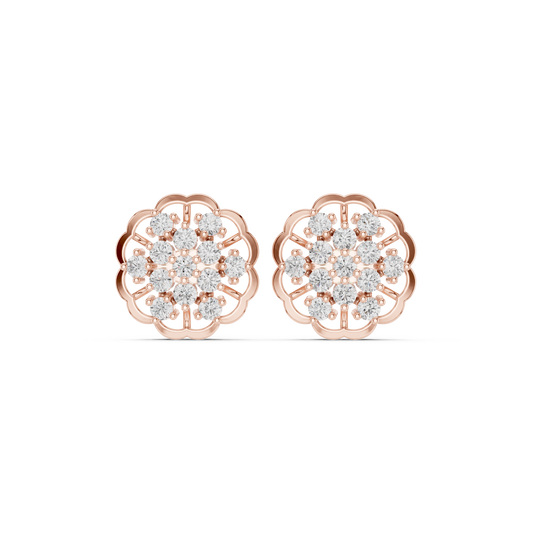 Filigree Openwork Border Round Lab Created Diamond Floral Cluster Earrings - View 2