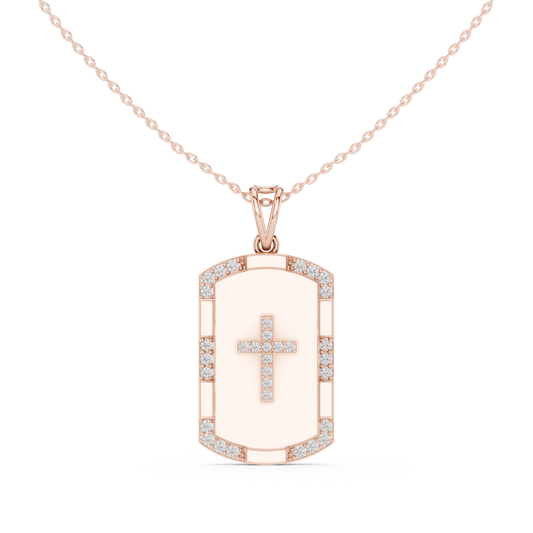 Round Moissanite Diamond Cross Tag Pendant with Enamel Border - View 2