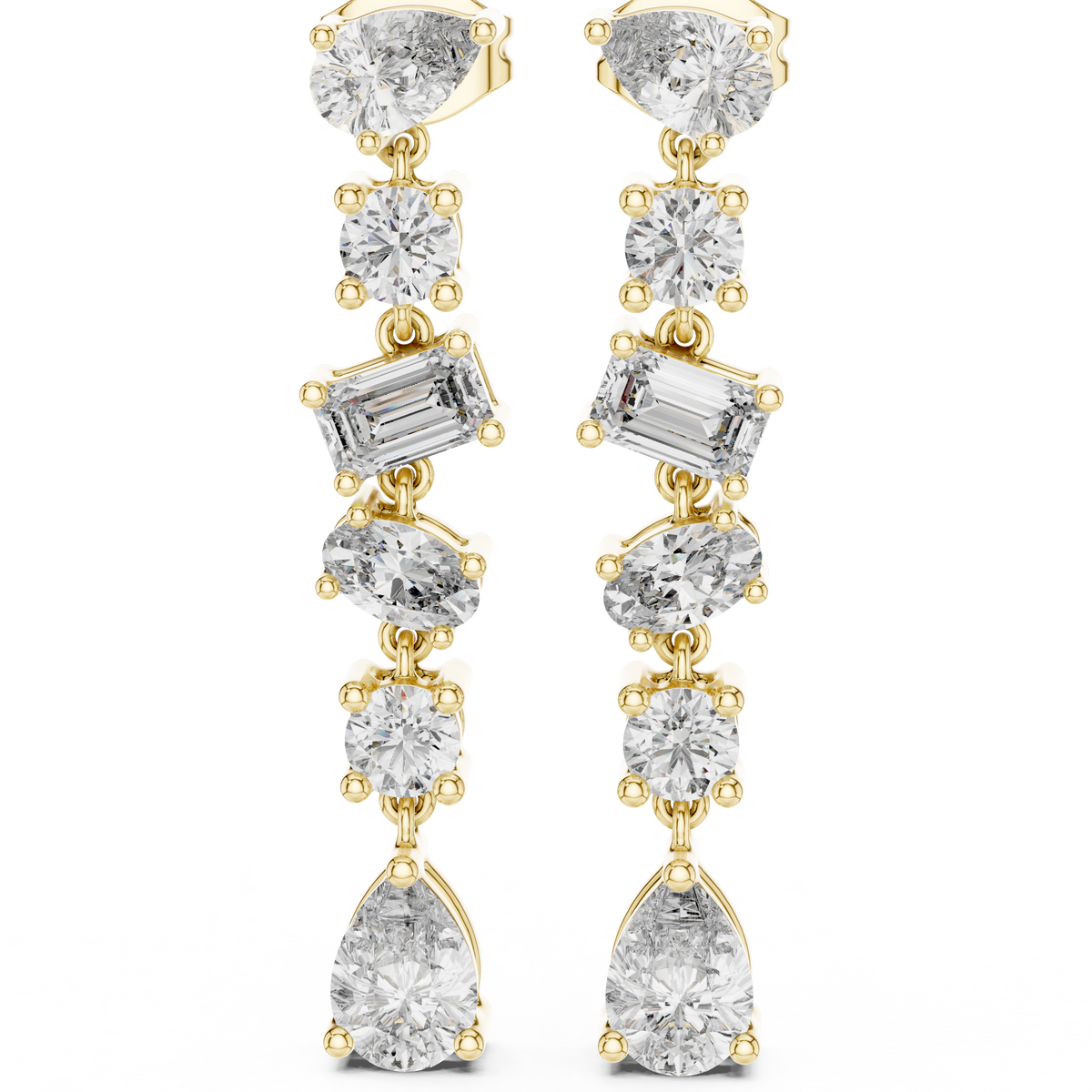 Multi Shape Mixed Cut Moissanite Diamond Linear Drop Earrings Asymmetric Dangle Design - View 8