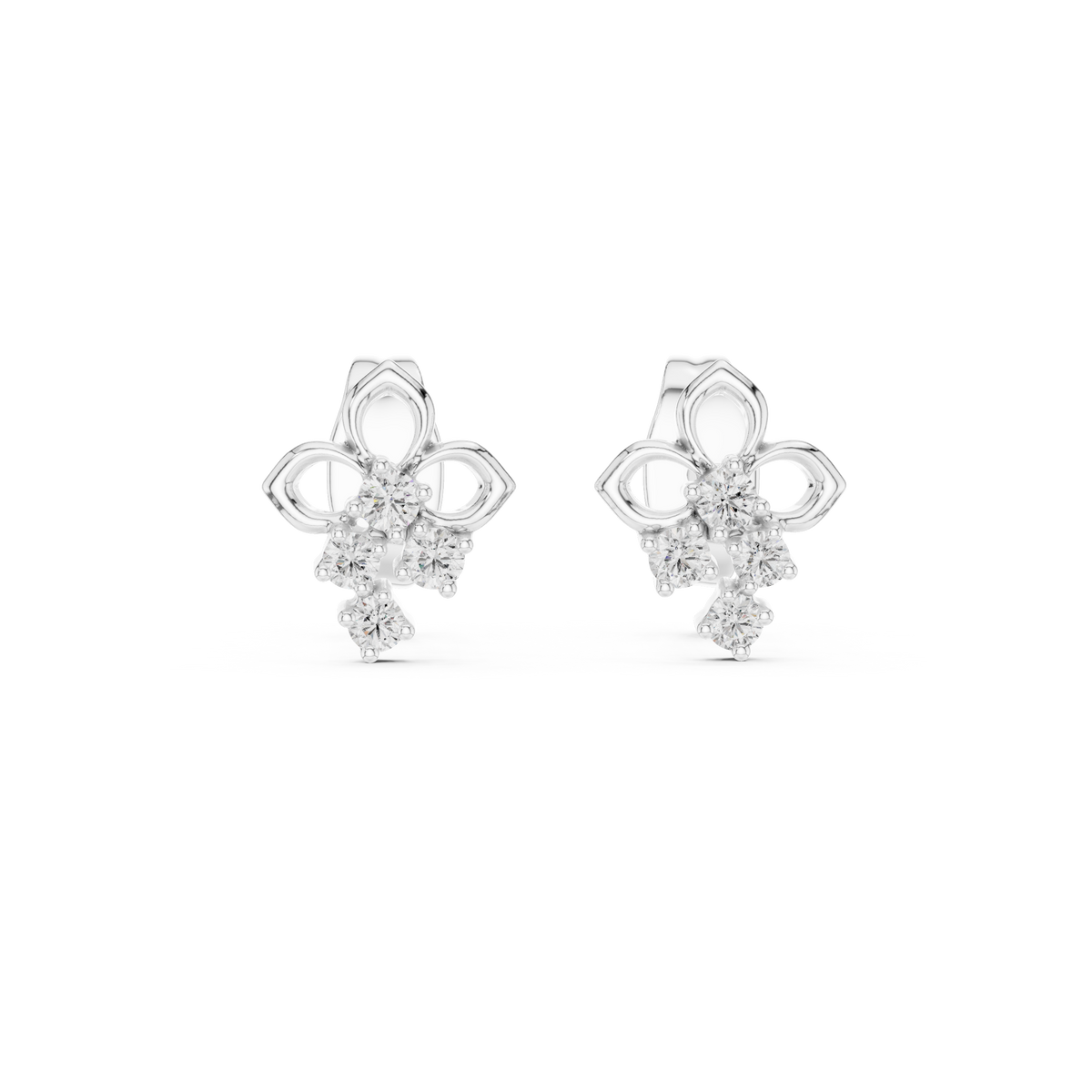Elowen Clover Round Lab Diamond Drop Stud Earrings with Petite Floral Design - View 3