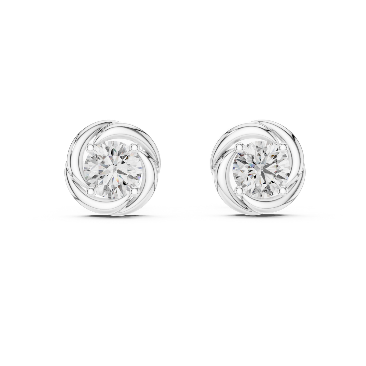 Swirl Border Round Cut Lab Grown Diamond Architectural Stud Earrings - View 3