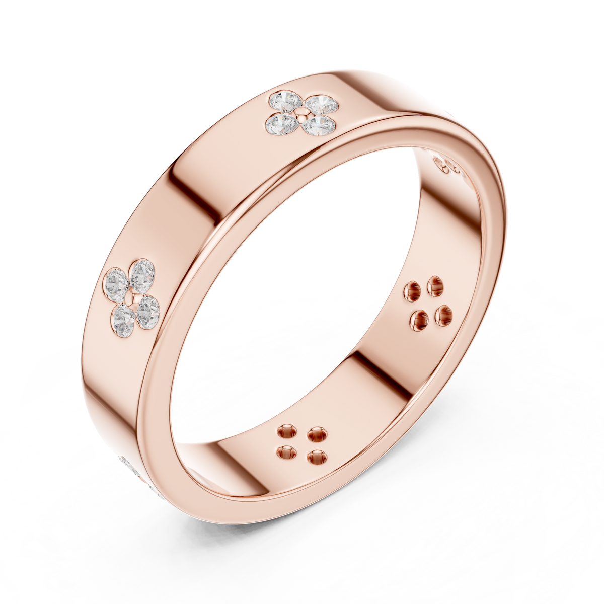 Round Cut Lab Grown Diamond Men's Four Leaf Clover Wedding Band - View 5