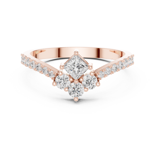 Princess & Round Cut Lab Diamond Chevron Band - View 2