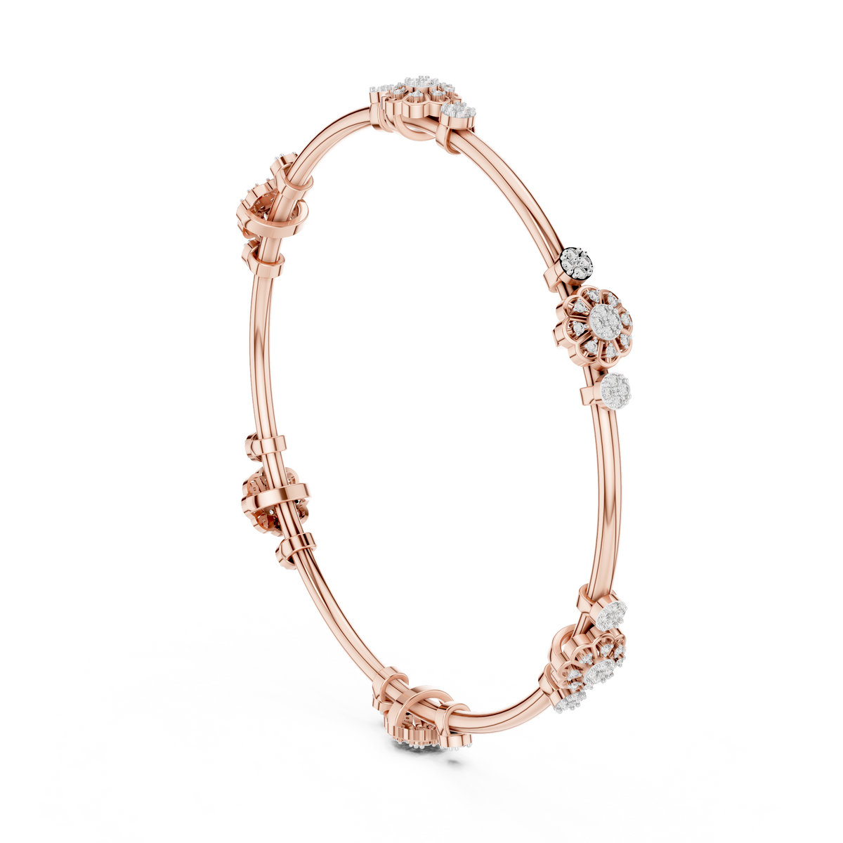 Floral Round Lab Diamond Openable Bangle Flower Cluster Bracelets for Women - View 11