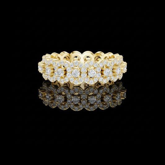 Round Cut Floral Cluster Moissanite Diamond Eternity Band Ring