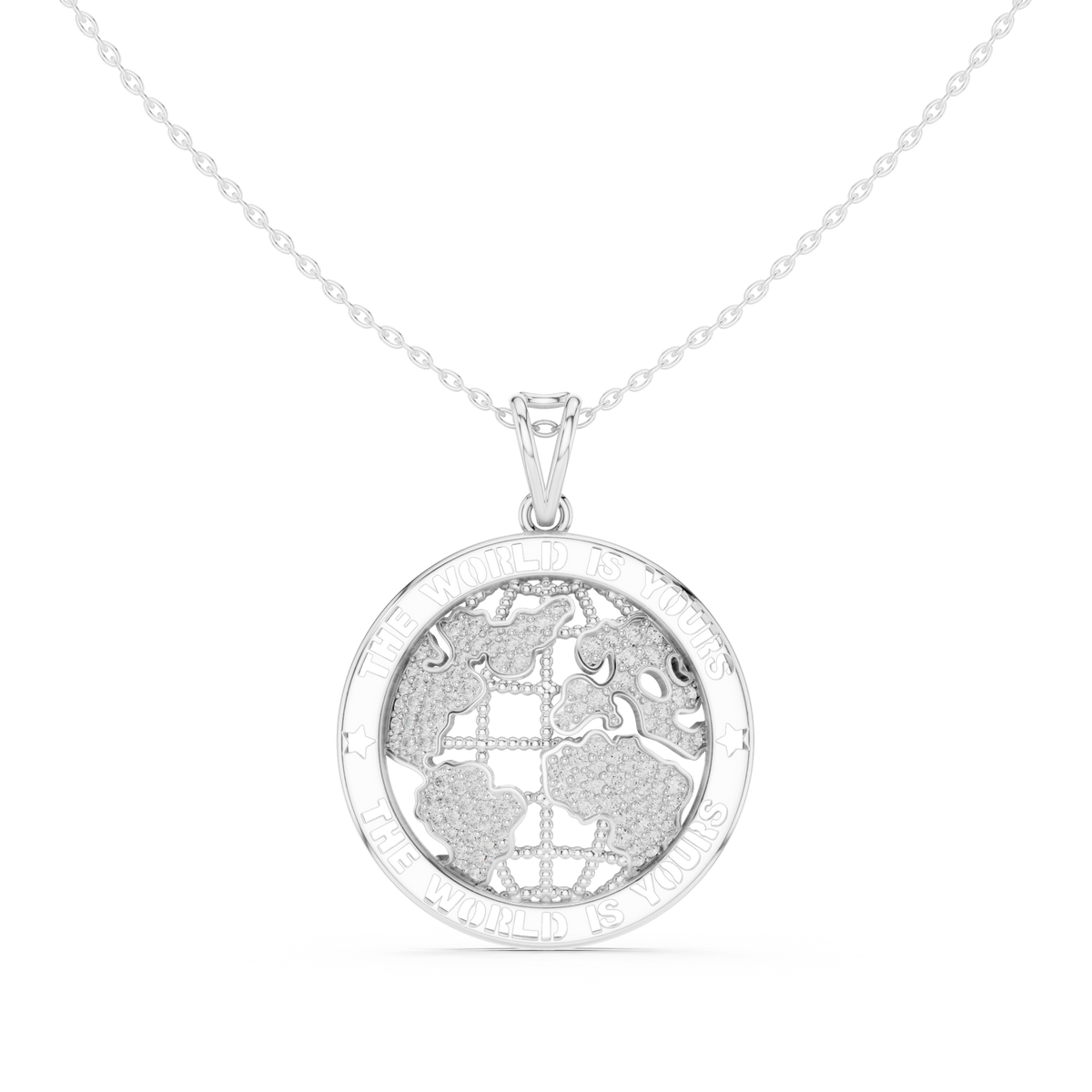 Inspirational Earth Motif Statement Charm Featuring Round Moissanite Diamond - View 3