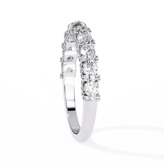 Round Cut Shared Prong Lab Diamond Half Eternity Band Wedding Ring - View 2