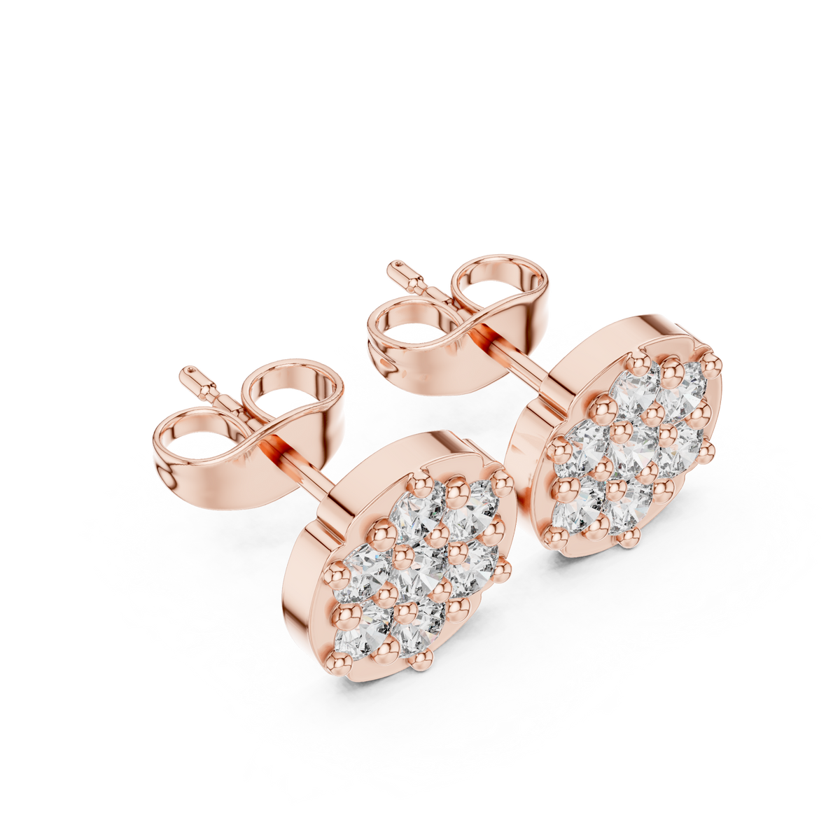 Aurora Halo Blossom Round Lab Diamond Cluster Stud Earrings with Rounded Floral Silhouette - View 5