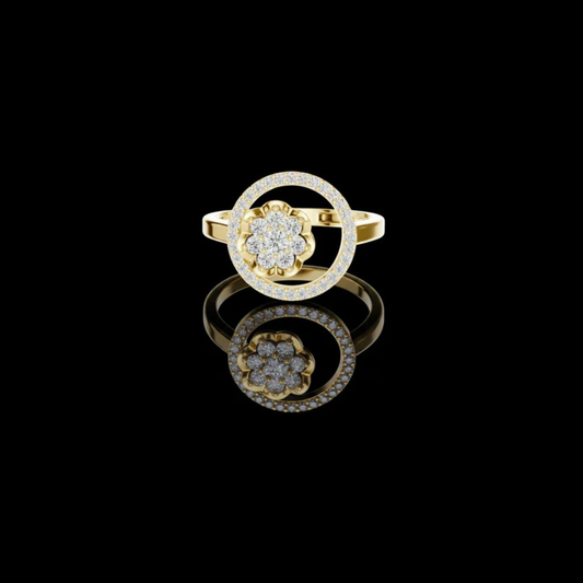 Round Floral Cluster with Pave Circle Halo Moissanite Ring