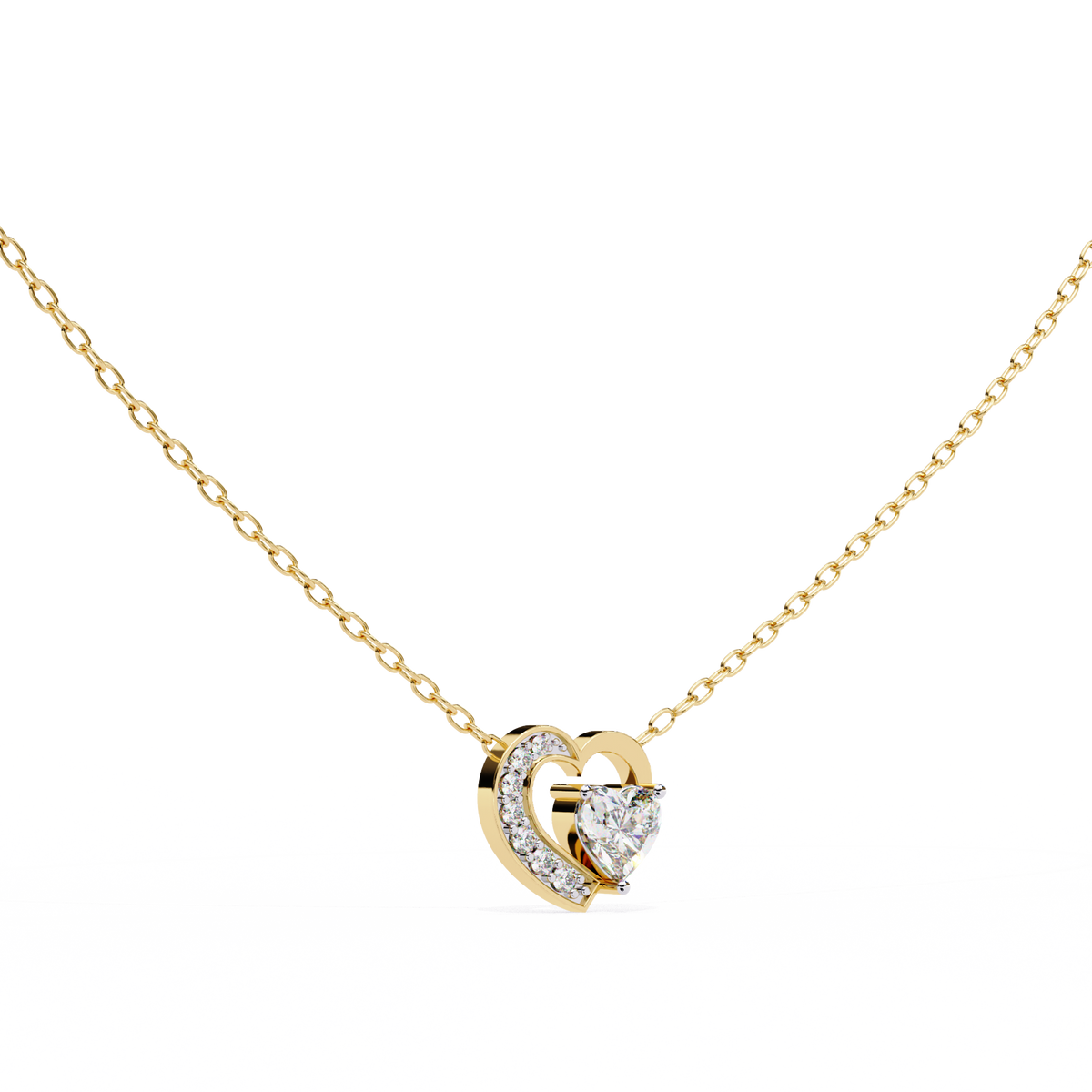 Heart Lab Grown Diamond Solitaire Pendant with Open Asymmetrical Frame - View 2