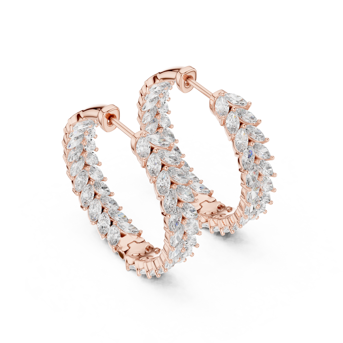 Vine Pattern Marquise Cut Lab Diamond Hoop Earrings Inside Out Leaf Design - View 8