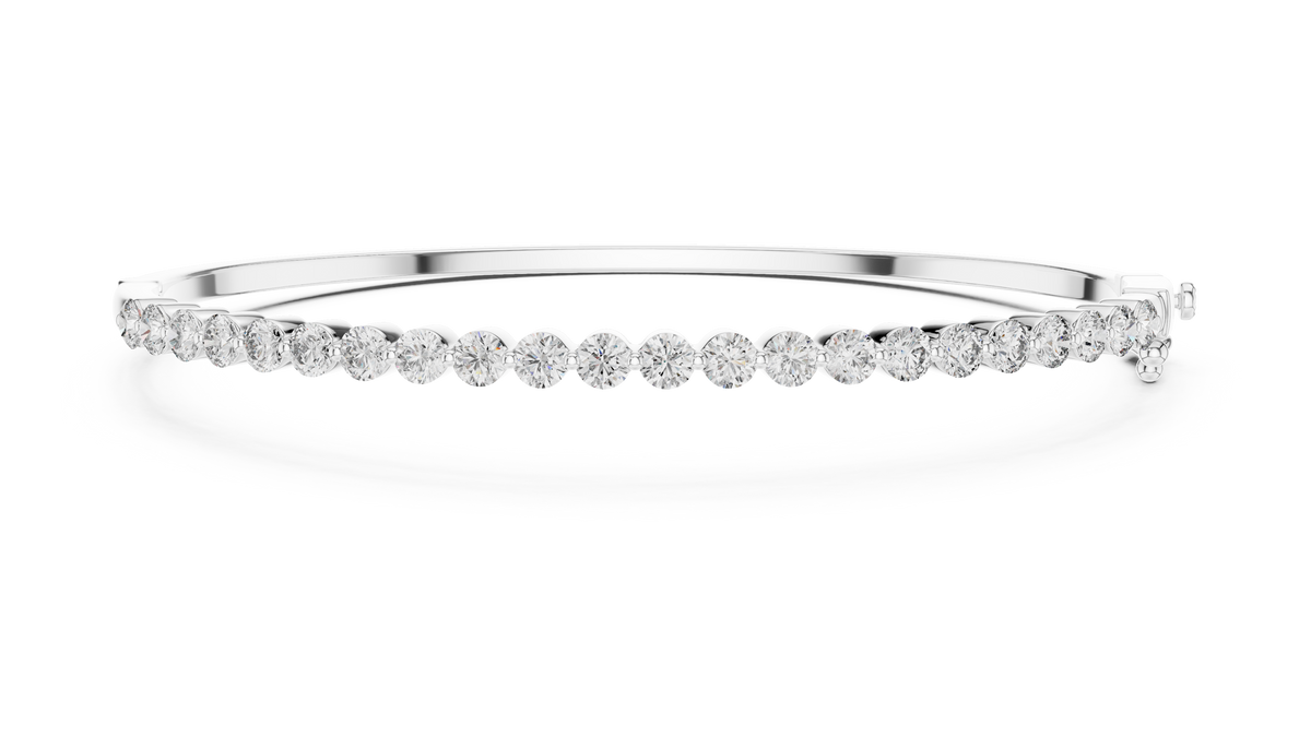 Slim Round Lab Diamond Hinged Bangle Bracelet for Women - View 3