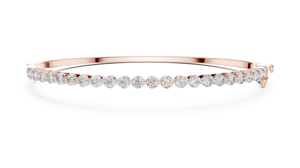 Slim Round Lab Diamond Hinged Bangle Bracelet for Women - View 2