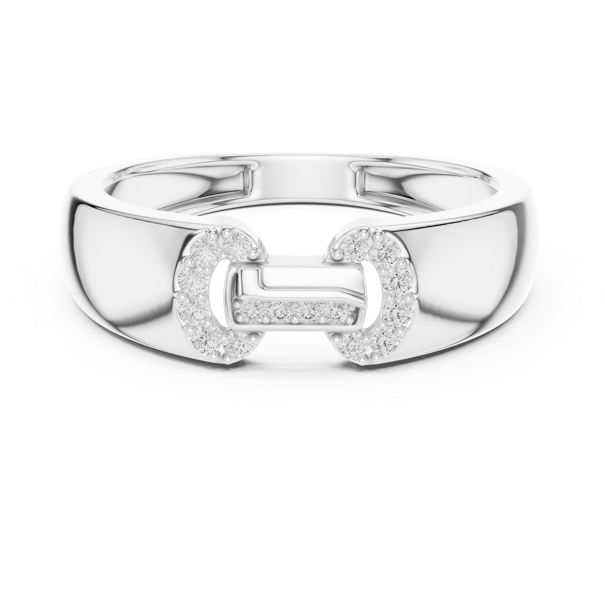 Round Cut Moissanite Diamond Men's Equestrian Openwork Link Wedding Band - View 3