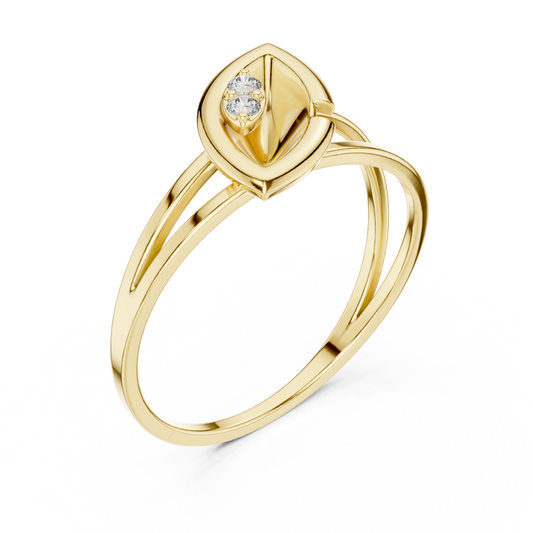 Leaf Solitaire Ring with Bezel Set Moissanite Round Diamond Accent - View 2