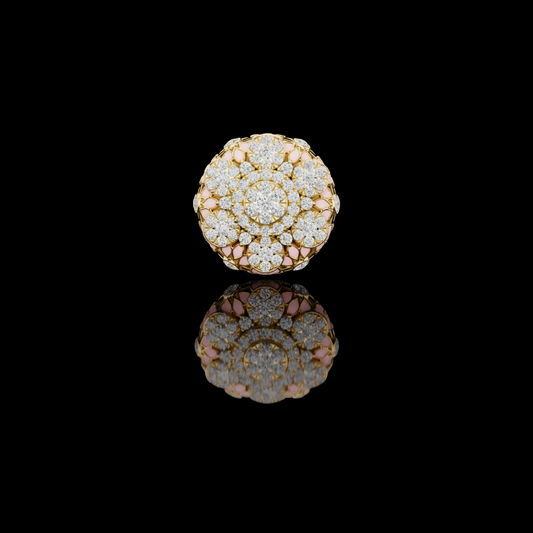 Round Moissanite Diamond Floral Cocktail Statement Ring