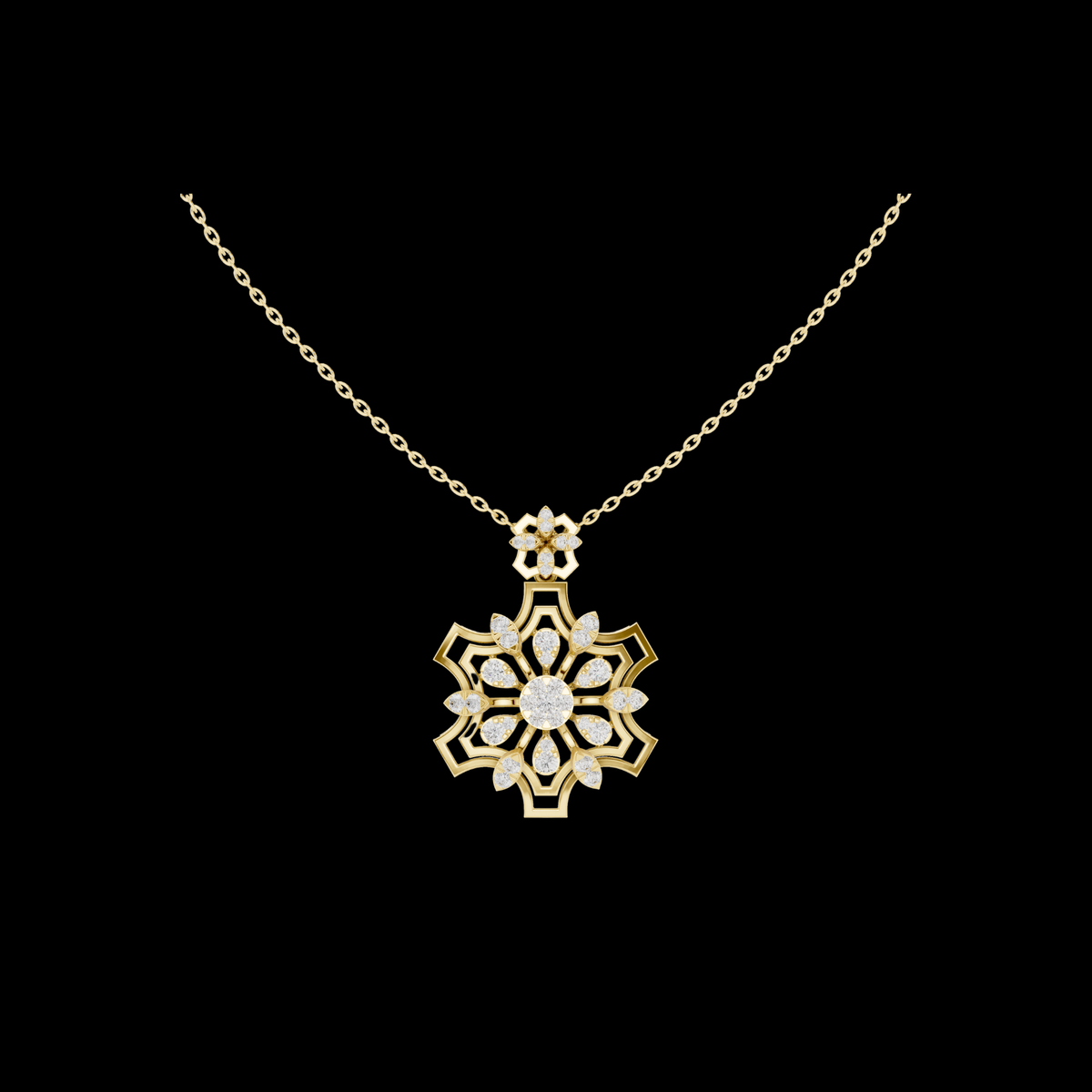 Round Moissanite Diamond Snowflake Floral Pendant Necklace