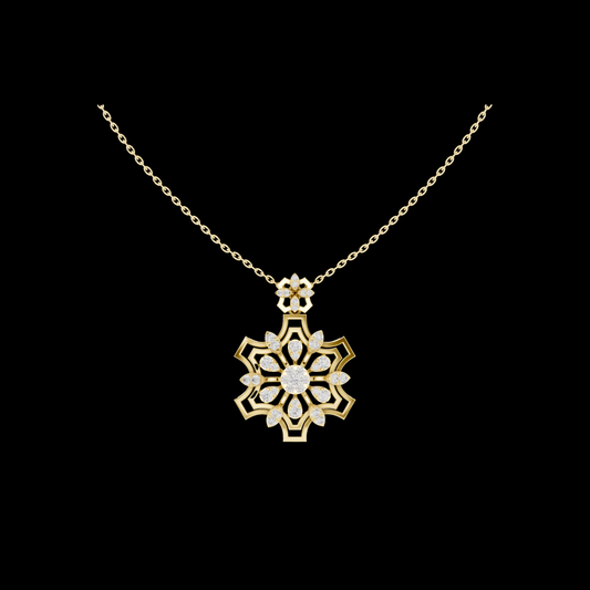 Round Moissanite Diamond Snowflake Floral Pendant Necklace