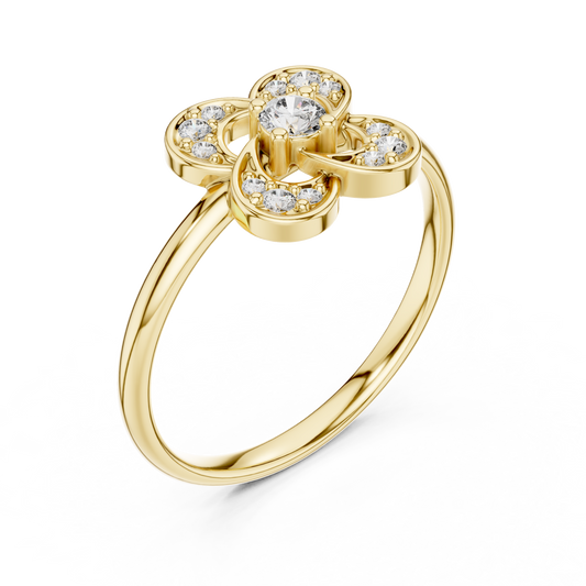 Round Lab Diamond Floral Cluster with Pave Delicate Ring - View 2