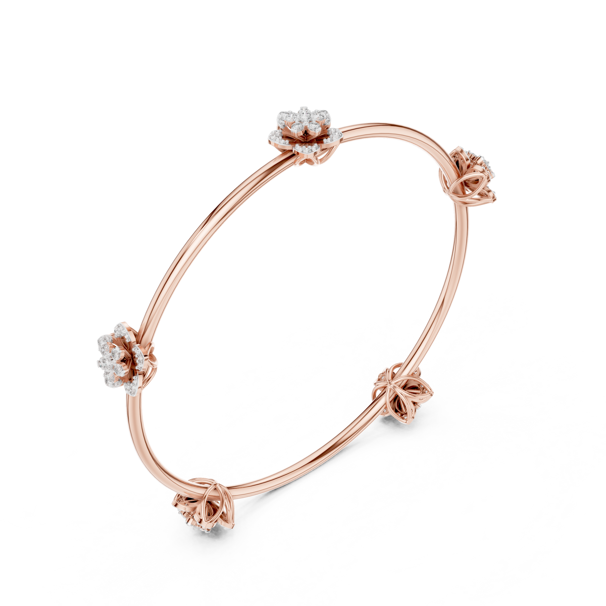Floral Round Moissanite Diamond Open Cuff Bangle Bracelet for Women - View 5