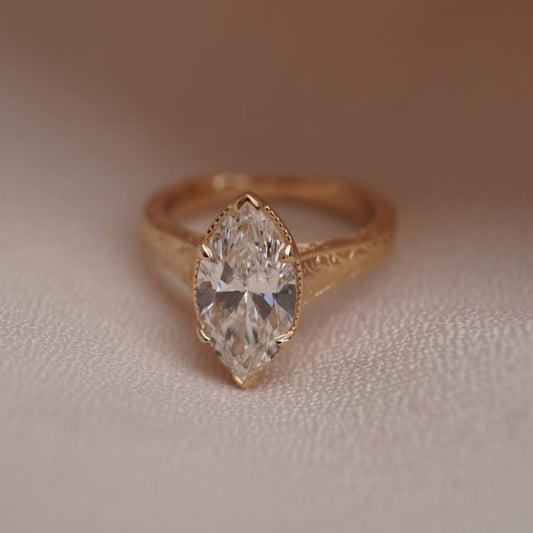 Vintage Marquise Cut Moissanite Diamond Solitaire Engagement Ring