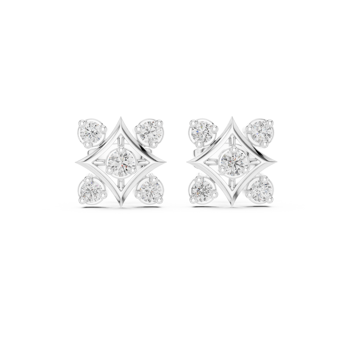 Compass Star Lattice Round Moissanite Diamond Stud Earrings Geometric Gothic Shield - View 3