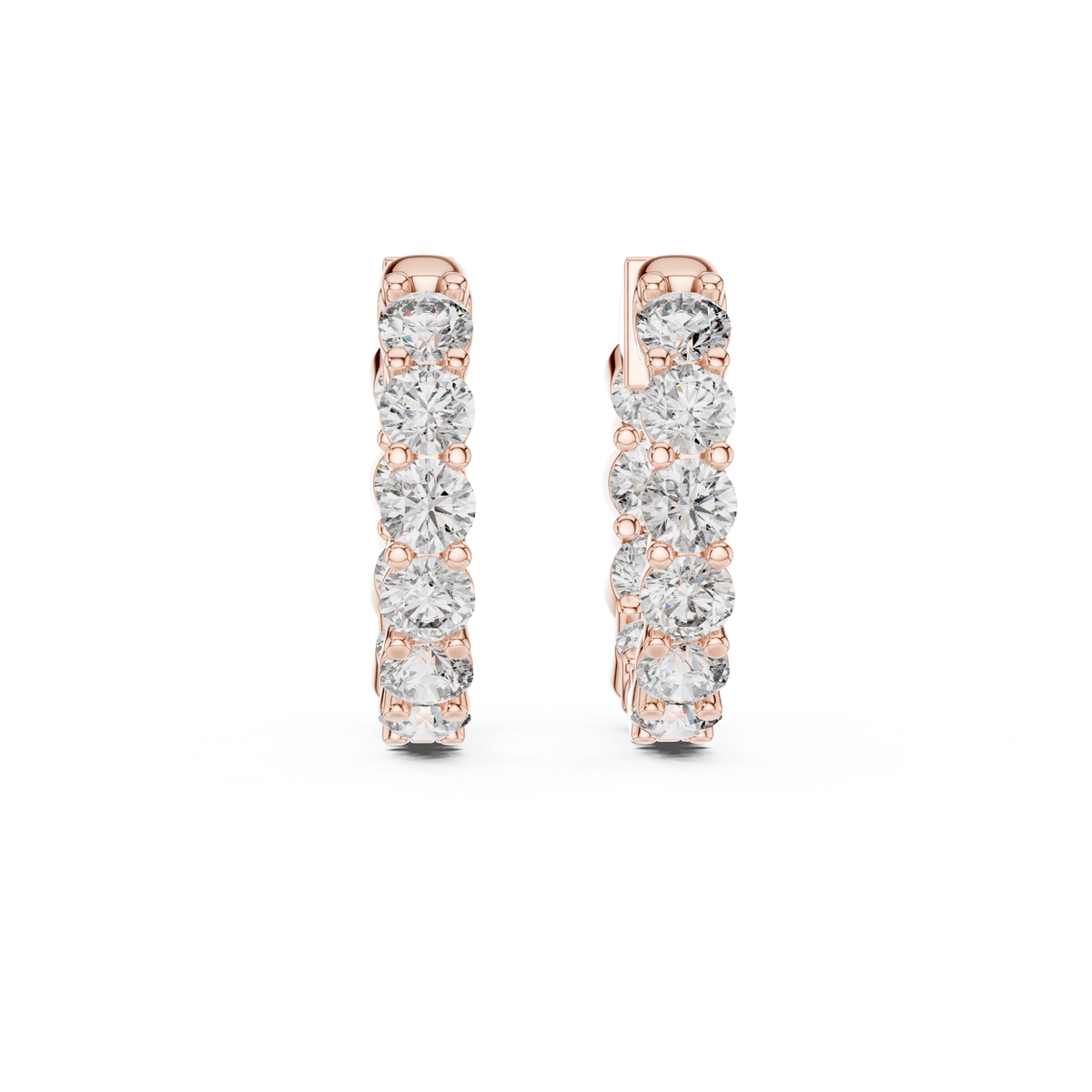 Inside Out Round Moissanite Diamond Shared Prong Huggie Hoop Earrings - View 2