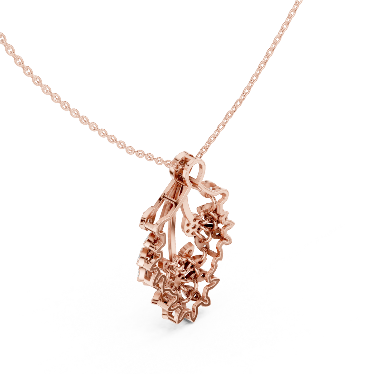 Floral Drop Pendant with Round Moissanite Diamond - View 8