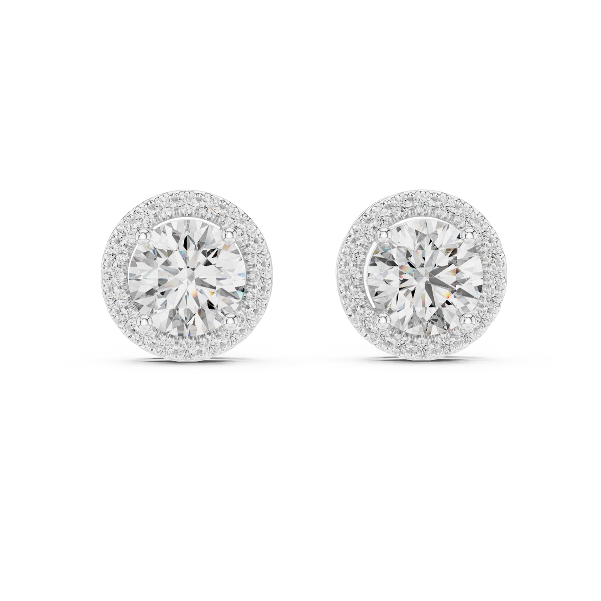 Round Cut Moissanite Diamond Floating Halo Stud Earring - View 2