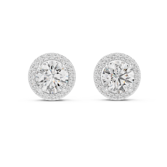 Round Cut Lab Grown Diamond Floating Halo Stud Earring - View 2
