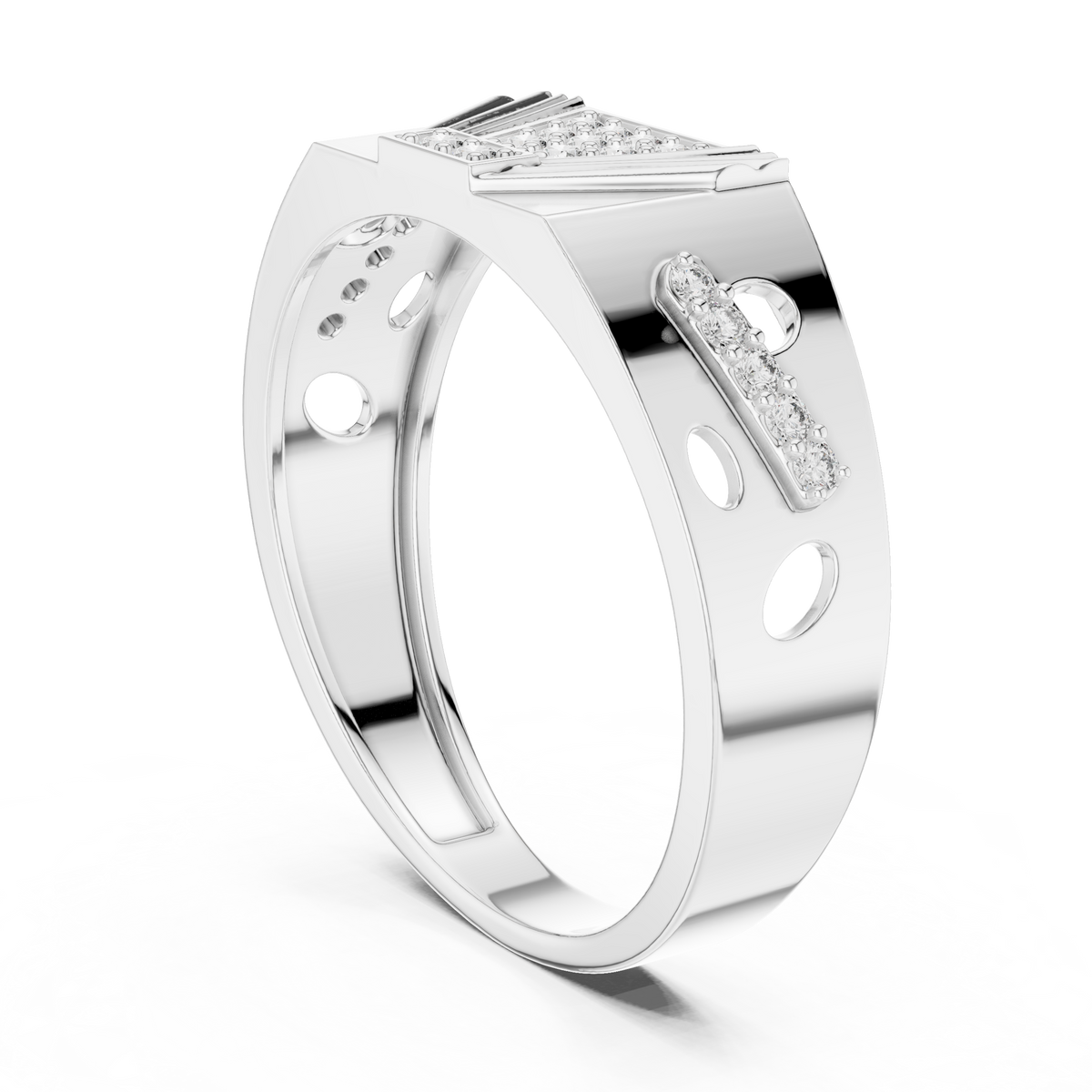 Round Cut Lab Grown Diamond Men's Modern Openwork Orbital Cutout Engagement Ring - View 9