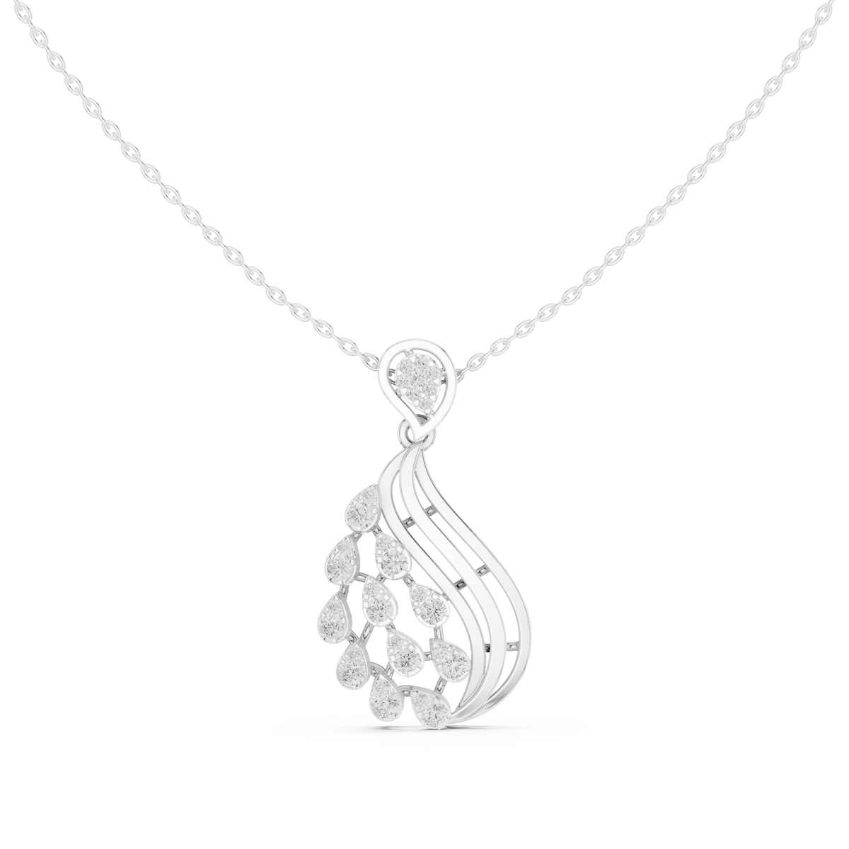 Leaf Swirl Pendant Necklace with Round Lab Grown Stones - View 3