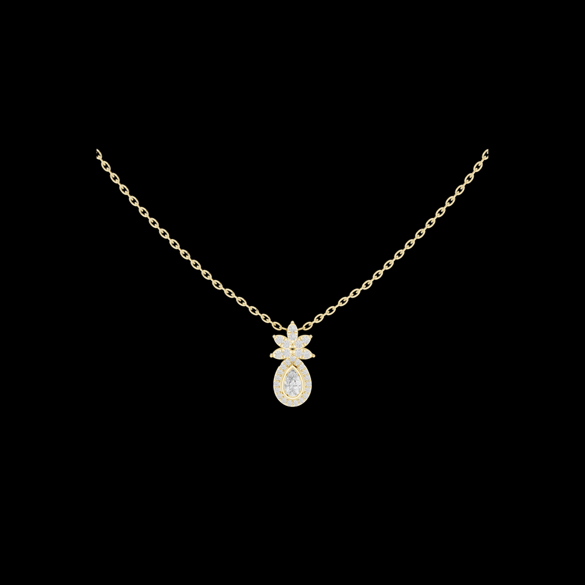 Lotus Motif Statement Charm Featuring Pear Moissanite Diamond Pendant