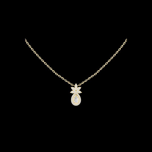 Lotus Motif Statement Charm Featuring Pear Moissanite Diamond Pendant