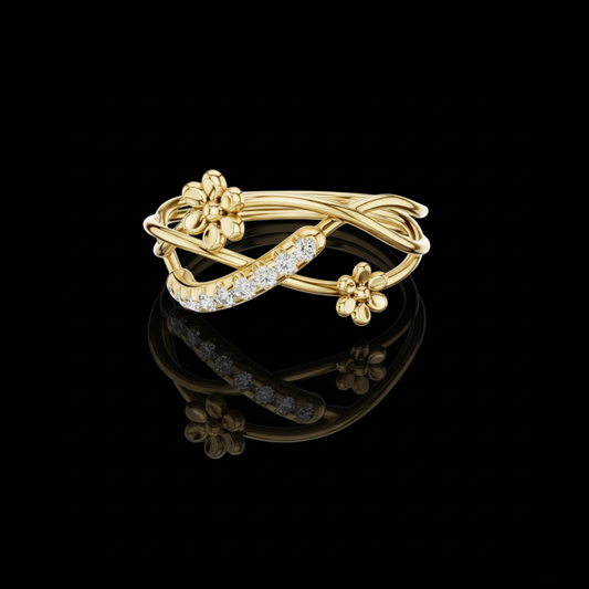 Twisted Pave Band Floral Inspired Moissanite Engagement Ring