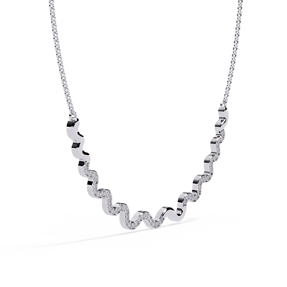 Curved Wave Bar Lab Grown Diamond Pave Necklace - View 4