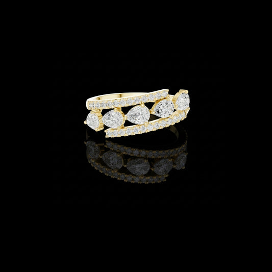 Five Stone Pear and Round Moissanite Diamond Bypass Wedding Band