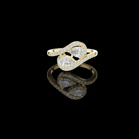 Pear Cut Lab Diamond Bypass Pave Band Toi et Moi Ring