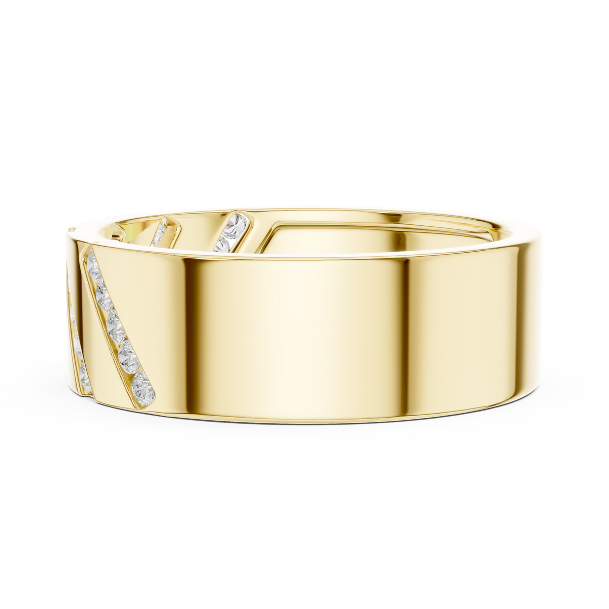 Round Cut Moissanite Diamond Men's Wide Diagonal Channel Set Band - View 8