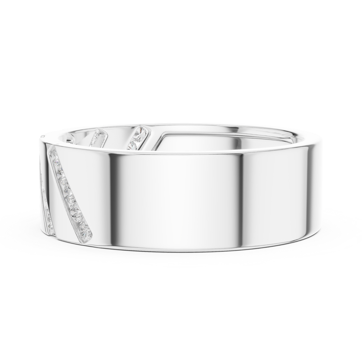 Round Cut Lab Grown Diamond Men's Wide Diagonal Channel Set Band - View 10