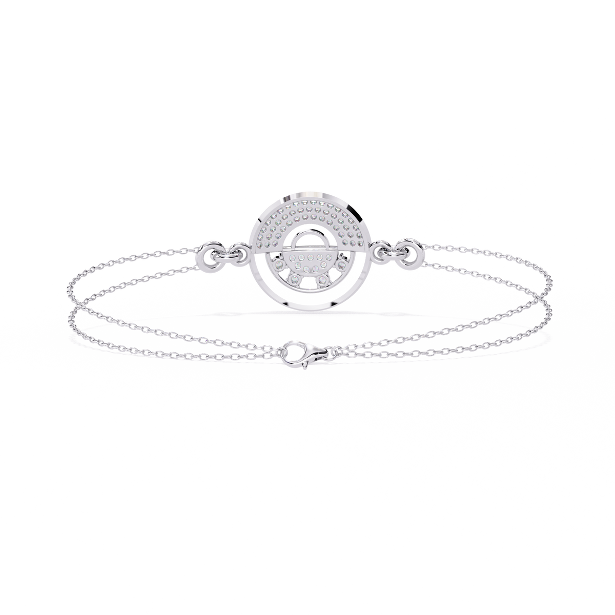 Double Cable Chain Round Lab Diamond Open Circle Station Bracelet - View 10
