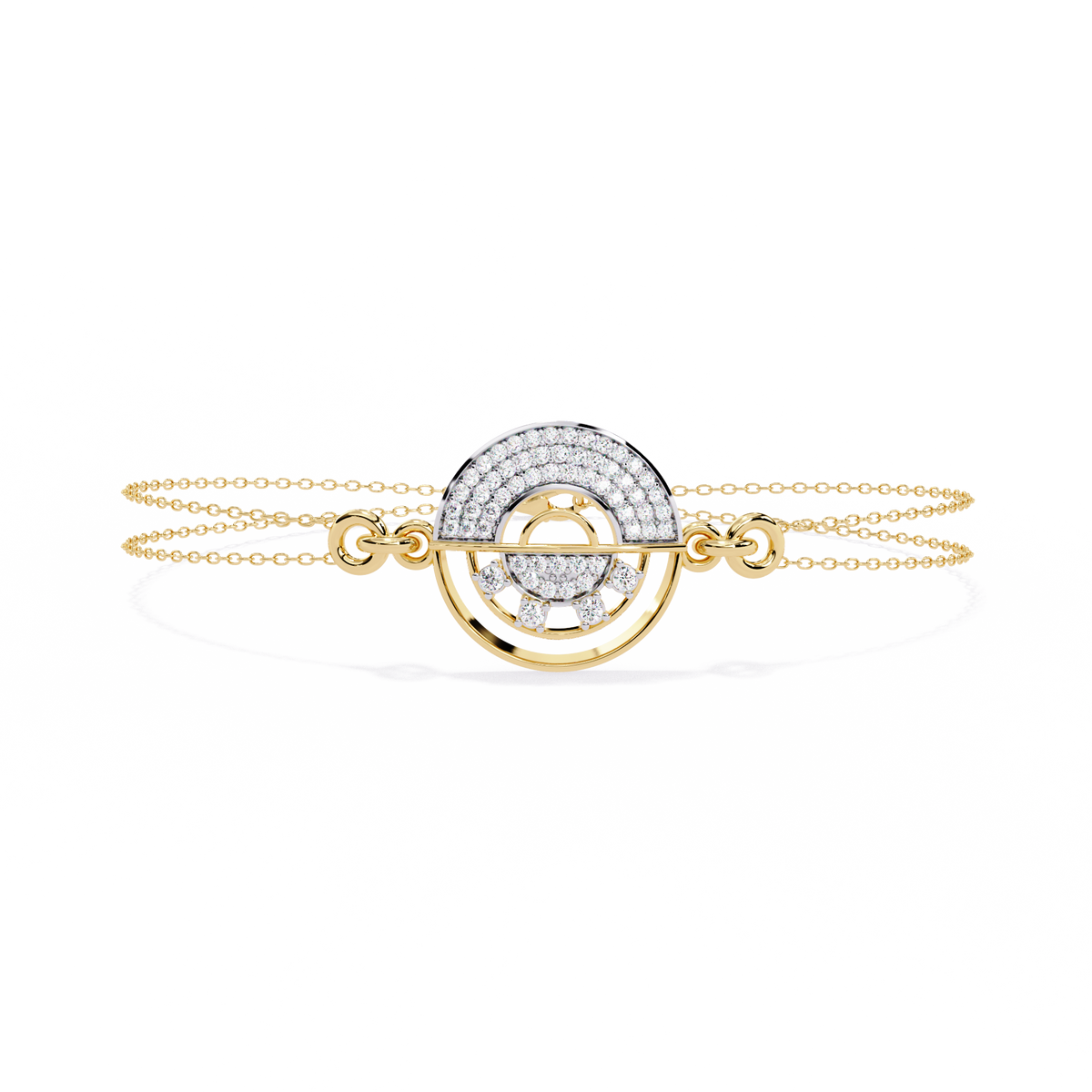 Double Cable Chain Round Lab Diamond Open Circle Station Bracelet - View 2