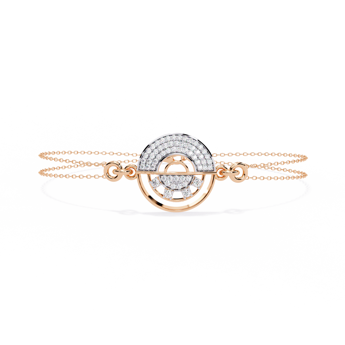Double Cable Chain Round Lab Diamond Open Circle Station Bracelet - View 3