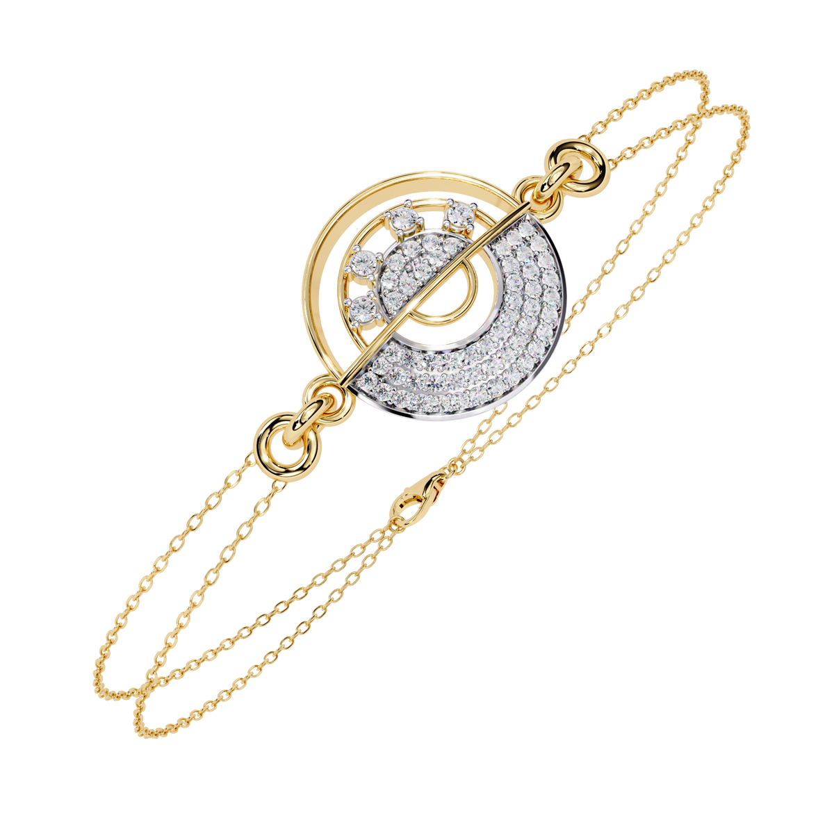 Double Cable Chain Round Lab Diamond Open Circle Station Bracelet - View 5