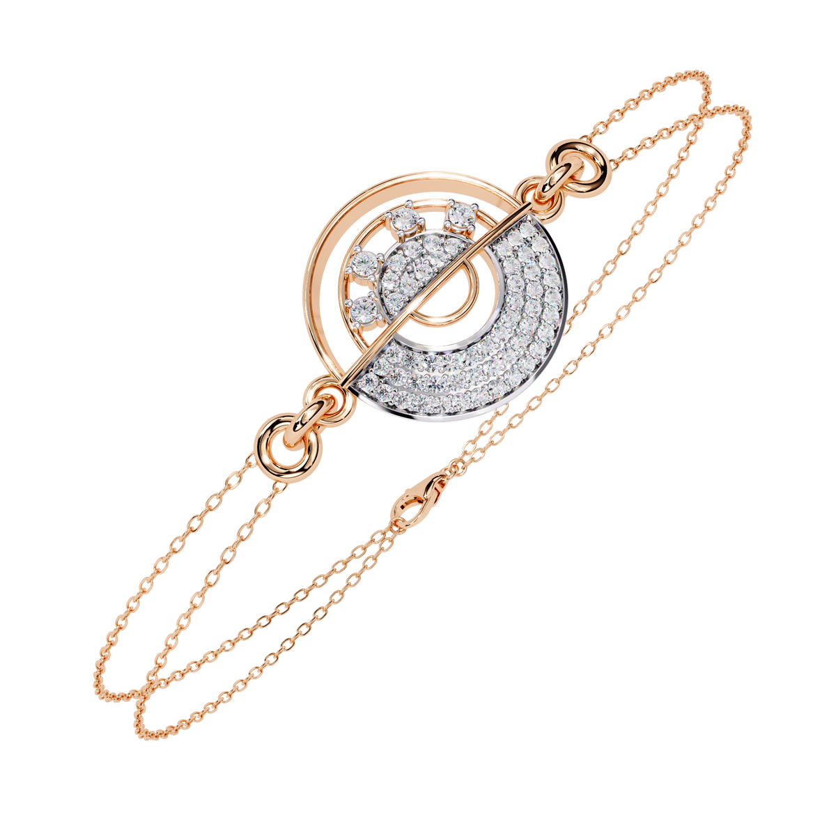 Double Cable Chain Round Lab Diamond Open Circle Station Bracelet - View 6