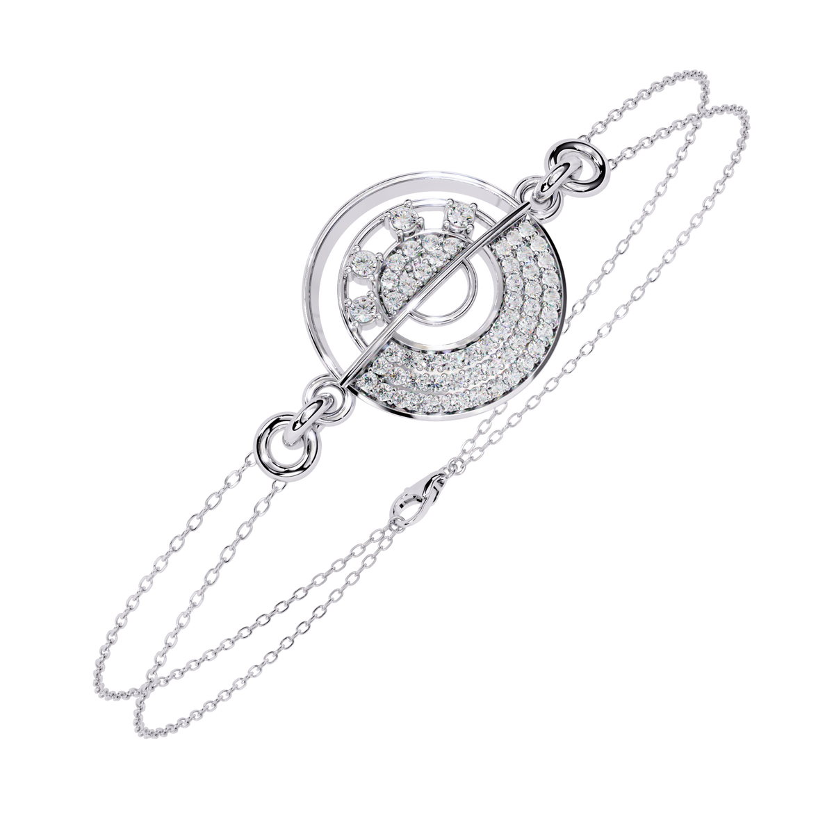 Double Cable Chain Round Lab Diamond Open Circle Station Bracelet - View 7