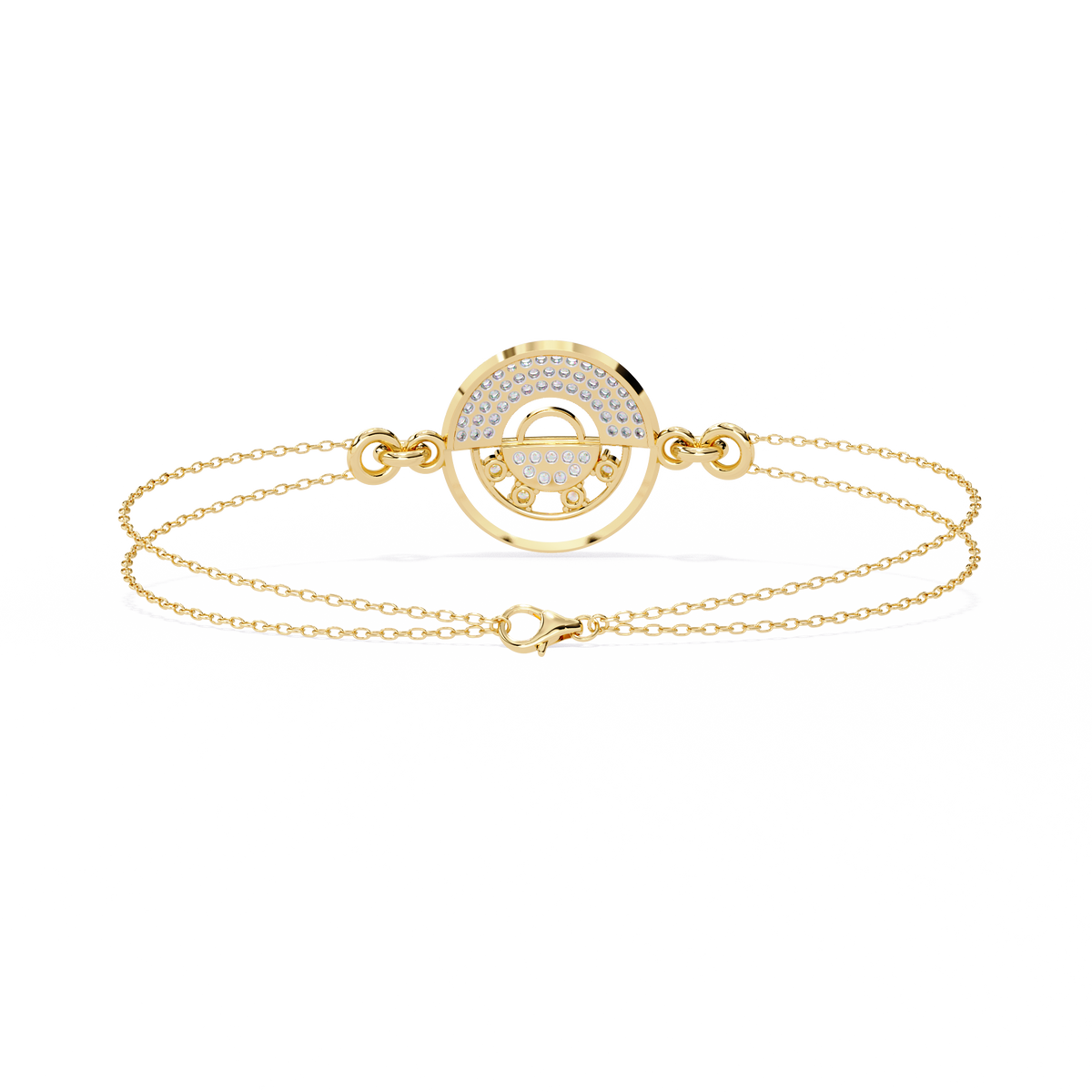 Double Cable Chain Round Lab Diamond Open Circle Station Bracelet - View 8