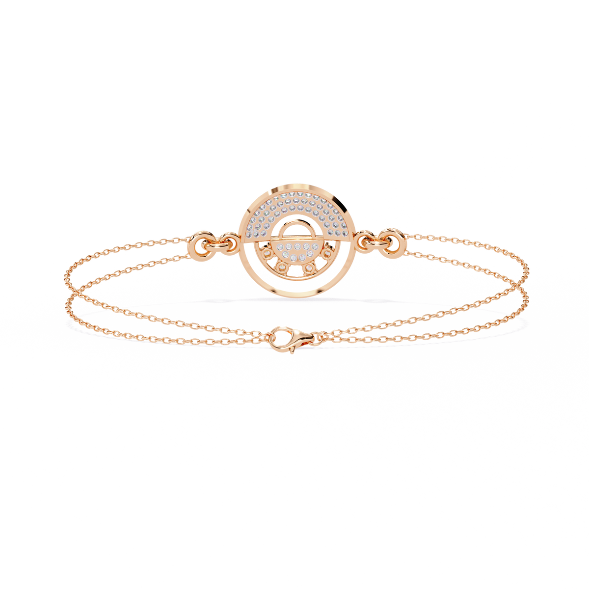 Double Cable Chain Round Lab Diamond Open Circle Station Bracelet - View 9