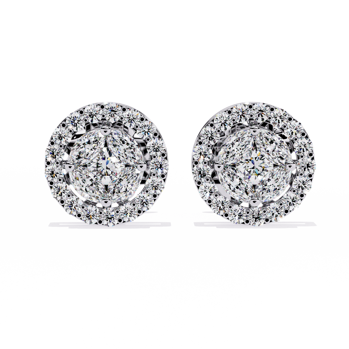Halo Marquise Moissanite Diamond Round Cluster Stud Earrings with Pavé Circle Design - View 3
