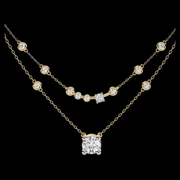 Double Layer Necklace with Round Lab Grown Solitaire